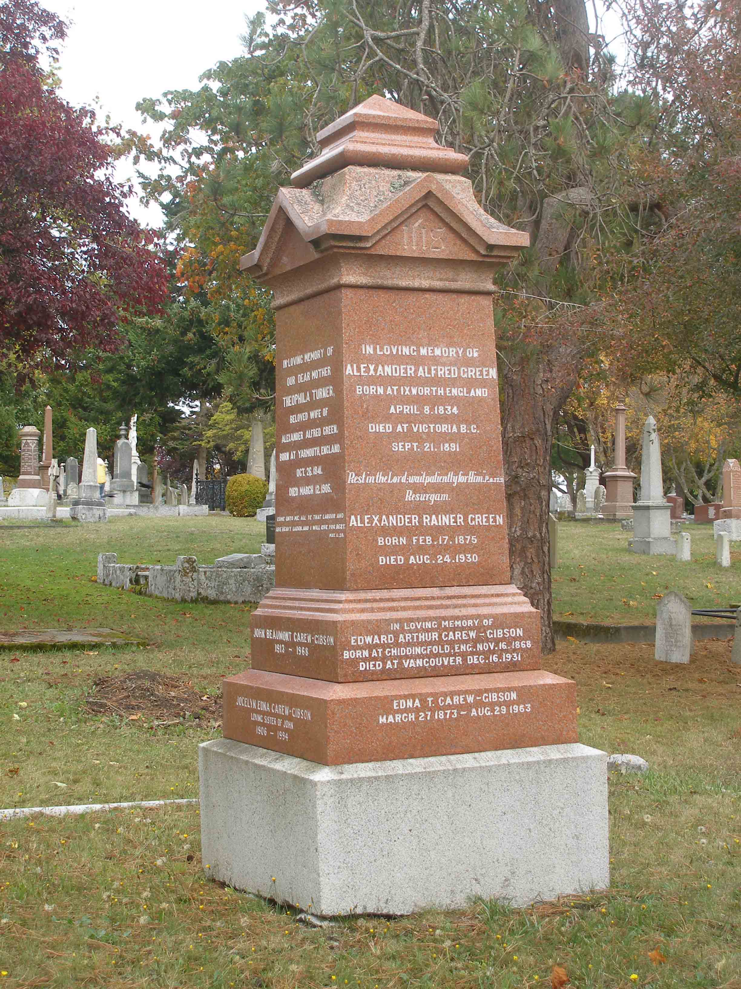 Alexander Alfred Green tomb, Ross Bay Cemetery